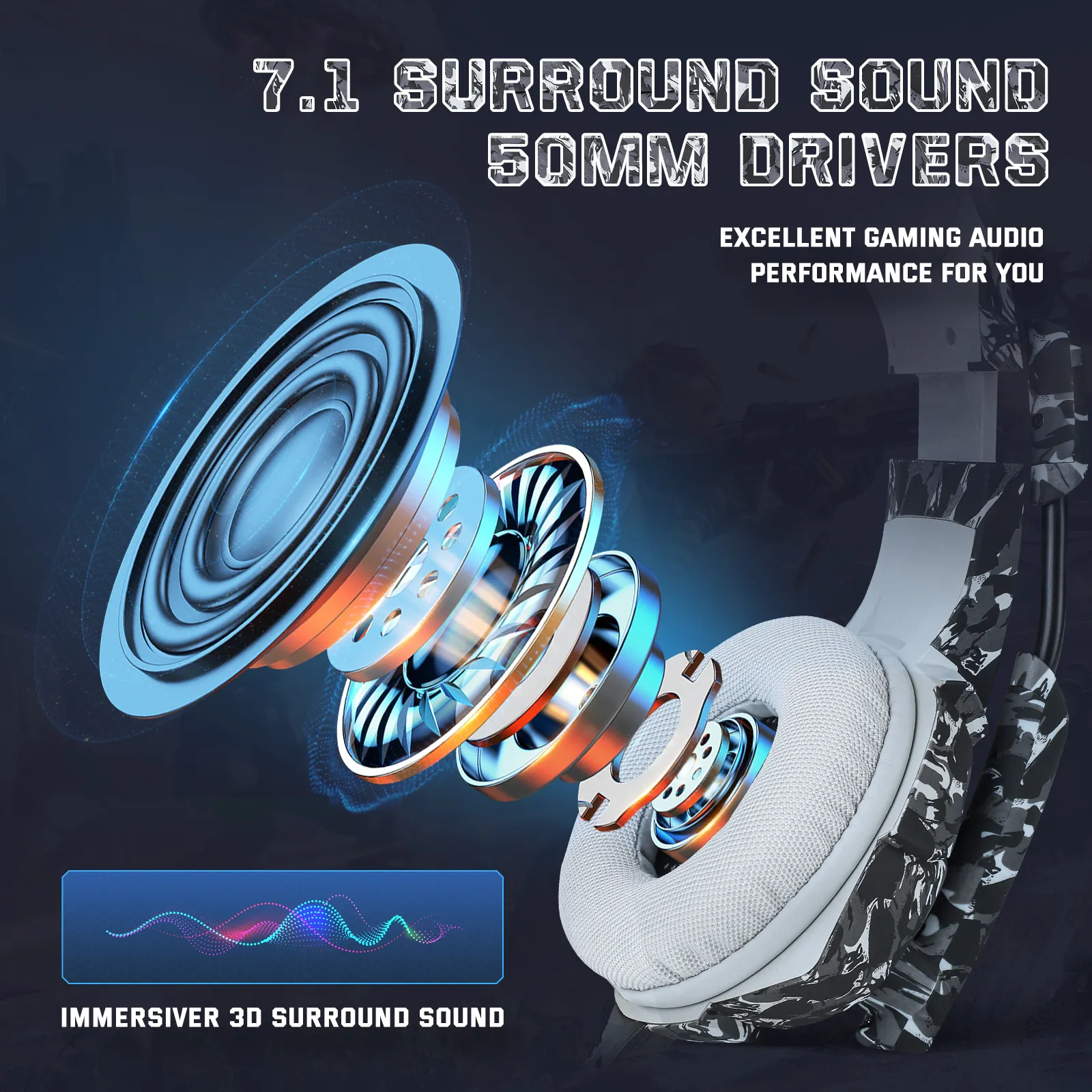 ONIKUMA K5 Gamer Auriculares Bass HIFI Stereo Gaming Auriculares para PC Con línea de conversión