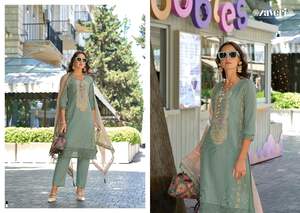 Vente en gros dernier travail de broderie fantaisie indien pakistanais coton femmes fête/mariage porter Maruti mode Kurtis ensemble Pent Organza - Product Image 3