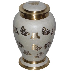 Urnas de cremación de latón modernas de alta calidad, Peltre grabado y esmalte azul acabado para cenizas humanas, suministros funerarios de Metal - Product Image 4