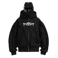 Sudadera con capucha y cremallera completa para hombre, talla grande, estilo Y2K, informal, de algodón tejido, estampada, larga, bordada, con máscara facial tipo pasamontañas