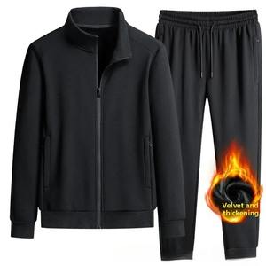 Conjuntos Deportivos para Hombre 100% Algodón, Sudadera con Capucha de Felpa Transpirable, Estampado Sólido Informal, Ropa Deportiva de 2 Piezas, Colección de Invierno - Product Image 2