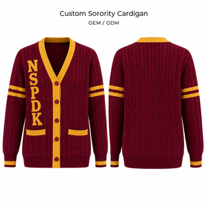 Custom NSPDK Sorority <b>Cardigan</b> Greek Letter Embroidered <b>Chenille</b> 100% Cotton V-neck Contrast Color Varsity Collegiate OEM ODM - Product Image 3