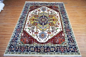 Hariz พรมขนสัตว์8x10สีแดงน้ำเงิน, พรมสุดหรูลายแอบสแตรกต์ผูกปมมือสำหรับห้องนั่งเล่นห้องน้ำคุณภาพดีแบบดั้งเดิม - Product Image 4