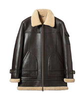 Veste en cuir d'agneau et fourrure pour homme, veste longue décontractée de style aviateur avec fermeture éclair, veste bomber en cuir véritable