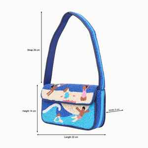Bolso de hombro de lujo hecho a mano con estampado de limones y cuentas para mujer, bolso tipo baguette con solapa a rayas azul claro para vacaciones de verano. - Product Image 5