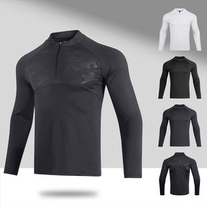 T-shirt de compression à manches longues en tricot solide, nouvelle conception, à séchage rapide pour hommes, avec polyester et élasthanne, vêtements de sport durables - Product Image 6