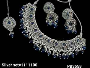 Chapado en plata hermoso impresionante CubicZircon cristal colgante gota gargantilla boda collar joyería con pendiente Mangtika para mujer - Product Image 3