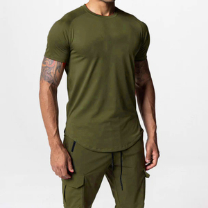 Chemise de sport à séchage rapide pour hommes, coupe ajustée, t-shirt de sport décontracté avec motif solide tissé à partir de polyester/coton - Product Image 1