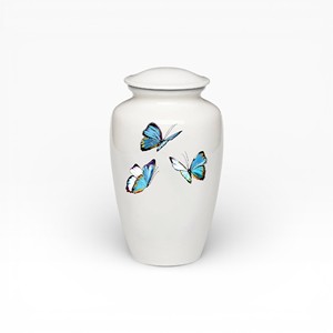 Urne funéraire en céramique verte douce avec colibri et fleurs, œuvre d'art naturelle pour un souvenir serein - Product Image 3