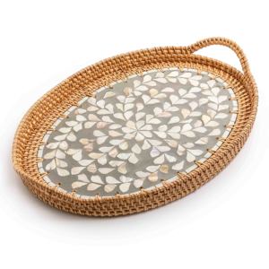 Vente en gros de plateaux en osier naturel de nacre pour la décoration intérieure plateau ovale en rotin vadrouille prix d'usine le moins cher - Product Image 4
