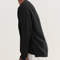 Cardigan en coton noir tricoté sur mesure pour femmes col V surdimensionné bouton à manches longues pull en tricot léger et décontracté Service OEM
