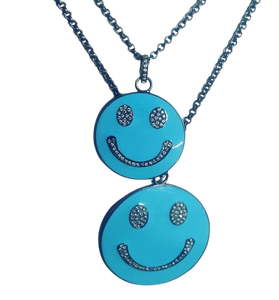 Smile Turquoise émail diamant Vintage noir plaqué rhodium 925 pendentif en argent Sterling 40MM-pour cadeau d'anniversaire de fête de mariage - Product Image 1