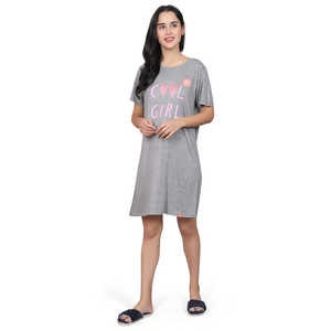 Evolove Camisón corto informal de verano para mujer, 100% algodón, jersey estampado, largo hasta la rodilla, suave (gris melange) - Product Image 1