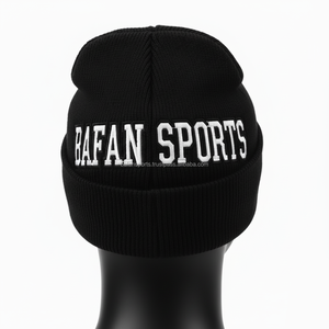 Gorro de punto de alta calidad para hombre, 280 GSM, tela acrílica gruesa, ajuste elástico cálido, parche con logotipo en relieve personalizado, gorro jacquard - Product Image 2