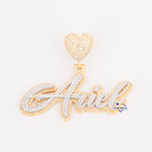 Hip Hop Jewelry Custom Cursive <b>Letter</b> Two Tone Solid 925 Silver Name Pendant Personalised Lab Grown Diamond <b>Necklace</b> - Product Image 1