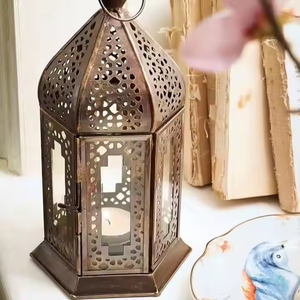 Rustic bronze-finished Ramadan Kareem metal lanterns for warm, glowing ambiance in <b>family</b> and prayer spaces - Product Image 1