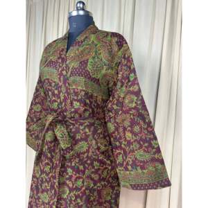 Yak <b>Wool</b> Blend Women's Cozy Warm Winter Romance Kimono Robe <b>Brown</b> Paisley Cardigan House Coat Quirky Pockets ODM Woven Fabric - Product Image 6