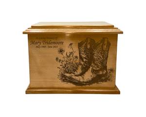 Urna Funeraria de Madera con Forma de Bota de Vaquero, Tamaño Adulto, Personalizada con Grabado, Artículos Funerarios de Madera - Product Image 3