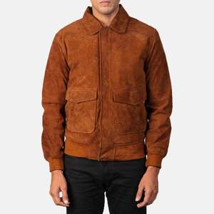 Coffmen A2 Bomber <b>Jacket</b> in Brown <b>Suede</b> Zippered Vintage Streetwear with Embroidered Pattern Casual for Autumn and Spring - Product Image 4