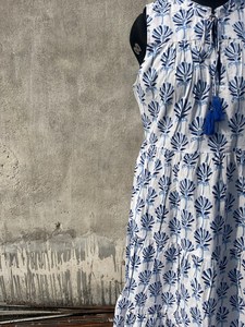 Vestido con estampado de bloques hecho a mano, túnicas con estampado de bloques, Vestido largo de algodón indio a mano, vestido estampado de algodón indio - Product Image 4
