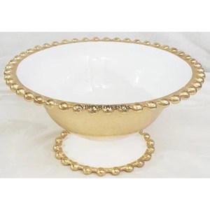 Antique Eye Catching Look White Color Unique Texture Interior With Gold Plated Exterior <b>Heavy</b> <b>Duty</b> Metal Flowers Designer Bowl - Product Image 3