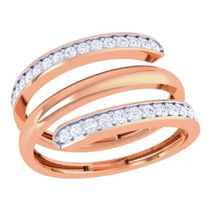 Anillo de Oro Sólido de 18K con Diamantes Engastados en Pavé, Bañado en Rodio, Anillos de Boda Modernos para Mujer (Bicolor Blanco/Amarillo/Oro Rosa) - Product Image 1