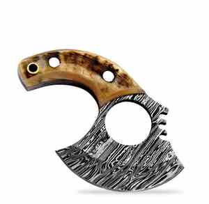 Cuchillo Ulu de acero damasco personalizado con cuchillos Ulu de madera con Funda de cuero - Product Image 1