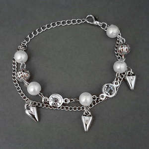 Pulsera de cuentas de moda ajustable Urthn chapada en plata con perla de piedra austriaca 1400542 - Product Image 1