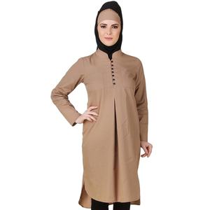 Tunique élégante en popeline de coton kaki Afnan Simple Fashion - Product Image 1