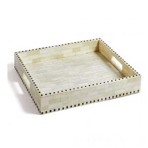 Bandeja de Servicio Grande Estilo Americano, Bandeja Decorativa de Hueso Natural Incrustado para Mesa, Bandeja de Café Ecológica con Incrustaciones de Hueso - Product Image 4