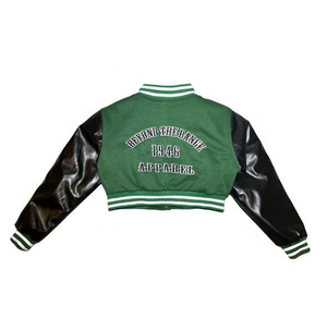 Sustainable OEM Chenille Embroidery Leather Print Streetwear Baseball Custom Logo Lady Cropped Bomber Varsity <b>Jacket</b> for Women - Product Image 2