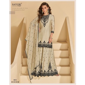 High Quality Premium Real Chinon Silk Indian Pakistani Collection Embroidered Sequence Top <b>Kurta</b>/Kurti Dupatta Set Wedding Wear - Product Image 1