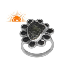 Mejor Venta de plata esterlina natural en bruto moldavita piedra preciosa anillo apilable joyería fabricante - Product Image 1