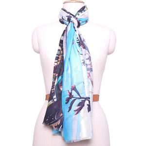 Chal de Pashmina de satén de verano ligero, estampado Digital personalizado, patrones escénicos, tacto Natural suave, estilo largo, MOQ bajo - Product Image 5