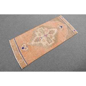 1.8x4.1 ft Vintage Turkish Rug, Small Rug, <b>Brown</b> Orange Camouflage <b>Wool</b> Rug - Product Image 4