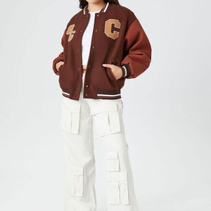 Veste universitaire pour femmes Veste de baseball à manches longues Épaule tombante Vestes universitaires Letterman personnalisées - Product Image 3