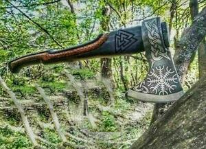 Hand Forged Viking Hammer Axe Carbon Steel Head Custom <b>Wood</b> Handle - Product Image 5