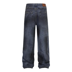 Premium Wholesale Custom Logo <b>Men's</b> Winter Washed Solid Casual Denim Baggy Straight <b>Jeans</b> Loose Fit Wide Leg 2025 OEM - Product Image 5
