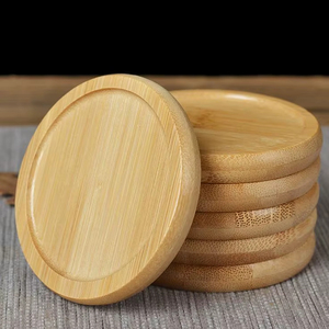 Natural Bamboo Coaster Set Round Recessed Drink Mat For Coffee Bar Restaurant <b>Table</b> Surface <b>Protection</b> Eco Friendly Wooden Style - Product Image 1