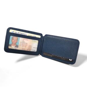 Top article usine directe Castello Magsafe RFID Saffiano portefeuille en cuir ouvert porte-carte magnétique support en métal marron gris marine - Product Image 2