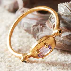 Joyería fina personalizada, chapado en oro de 18 quilates, forma ovalada genuina, facetada amatista púrpura, piedras preciosas, bodas, compromiso, anillos solitarios - Product Image 3