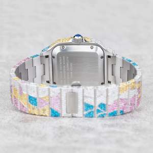 Reloj Analógico Personalizado con Esfera Cuadrada Abstracta Multicolor y Completamente Decorado con Piedras - Product Image 5