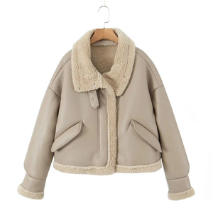 Winter Women's Canvas <b>Quilted</b> Leather Jacket with Cotton Lining Breathable Large Lapel One Piece Coat - Product Image 2