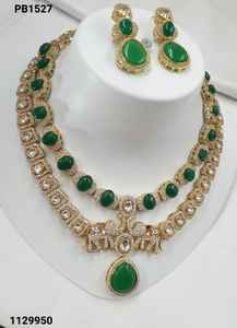 Dernières deux couches Kundan & Stone indien fantaisie traditionnel GoldTone Kundan perle collier ras du cou ensemble avec boucle d'oreille assortie femmes fille - Product Image 2