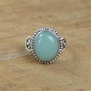 แหวนเงินสเตอร์ลิง925ละเอียดทำด้วยมือดีไซน์คลาสสิกไม่เหมือนใครด้วยพลอยคาลซิโดนีธรรมชาติที่กำหนดเองตลอดไป - Product Image 1