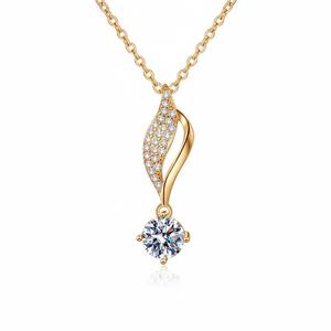 New Design VVS D Color 1CT Moissanite Leaf Shape Pendant S925 Sterling Silver Link Chain <b>Necklace</b> Women Luxury Wedding Birthday - Product Image 1