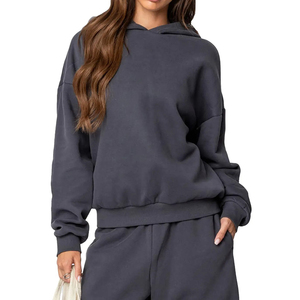 Sudaderas con capucha de alta calidad para mujer, sudaderas con capucha de gran tamaño con hombros caídos para mujer, Sudadera ligera sin cuerdas 300GSM 100% de algodón para mujer - Product Image 6