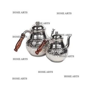 Bouilloire en aluminium couleur argent avec poignée en bois, lot de 2, tailles différentes, forme ronde, bouilloire à eau pour vente chaude - Product Image 1