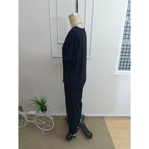Conjunto de Dos Piezas para Mujer, Blusa de Manga Corta con Detalle Asimétrico y Botones, Pantalones, 35926 - Negro - Product Image 5