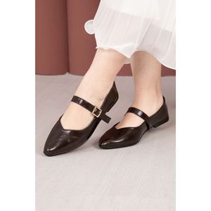 Zapatos Planos Mary Jane Marrones con Detalle de Correa con Hebilla, Cuero Genuino Suave, Plantilla de PVC, Punta Cerrada, Forro Textil - Product Image 2